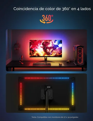 Vista 6 de Govee Luz de juego para monitor G1, retroiluminación LED RGBIC para PC de 27 a 34 pulgadas, luces LED inteligentes para monitores con combinación