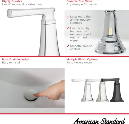 Vista 3 de American Standard 7426201.295, Belmeade - Grifo de baño central de dos manijas de 4 pulgadas, níquel cepillado cepillado níquel