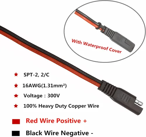 Vista 4 de Cable de terminal de anillo tórico – Conector SAE de 2 pies, enchufe SAE a cable cargador de batería, adaptador de extensión de arnés de terminal