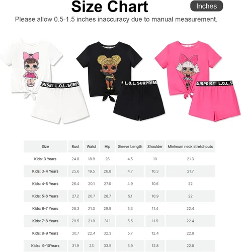 Vista 6 de L.O.L. Surprise! Conjunto de ropa para niñas con estampado de muñeca de manga corta con nudo de corbata, camiseta y pantalones cortos, ropa