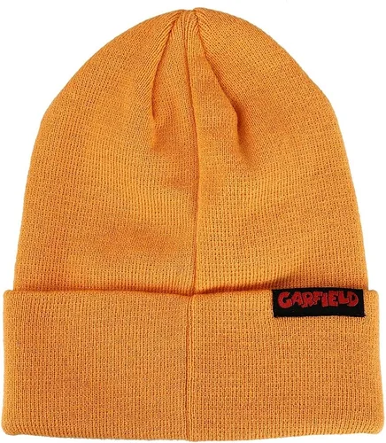 Vista 2 de Garfield Face Character Cuffed Flat Bordado Logo en naranja acrílico tejido Beanie, Naranja