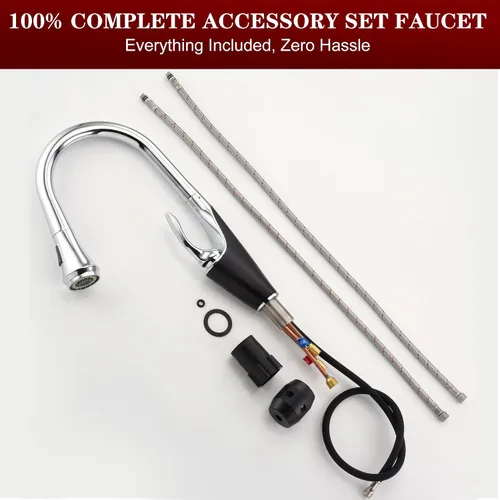 Vista 9 de sumerain Grifo de cocina de un solo orificio con rociador extraíble, grifo de fregadero de cocina de acero inoxidable de una sola manija, cromo