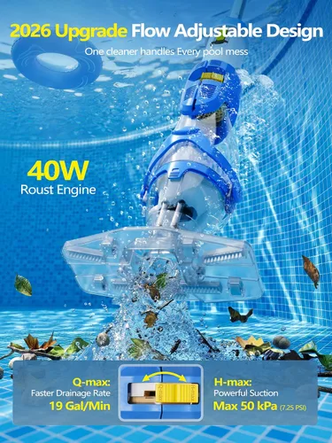 Vista 2 de LanOcean Aspiradora de piscina inalámbrica para piscina enterrada, flujo ajustable, cabezal de cepillo transparente, limpieza visible, potente