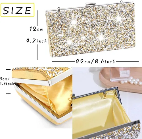 Vista 4 de ELABEST Bolso de mano de noche con purpurina con diamantes de imitación, bolso cruzado para bodas y fiestas para mujeres y niñas