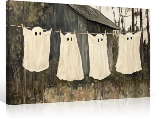 Vista 15 de Lienzo enmarcado negro para pared, póster de Halloween Dark Academia, pintura de gato negro, fantasma en la bañera, imágenes góticas de terror