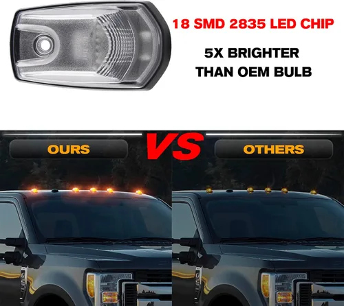 Vista 4 de POPMOTORZ 5 piezas de luces LED ámbar para techo de cabina, luces de holgura en el techo, lámparas de marcador de cabina para Ford F250 F350 F450