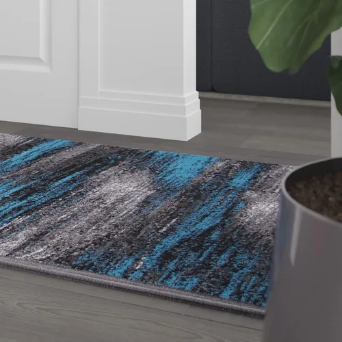 Vista 6 de Flash Furniture Rylan Collection - Alfombra contemporánea de olefinas azules, de pelo alto, 2 x 10 pies, respaldo de yute, pasillo, entrada