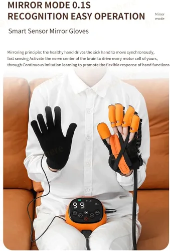 Vista 5 de Guantes robóticos de rehabilitación de terapia de calor para accidente cerebrovascular, hemiplejia, recuperación de manos, guante de robot calentado