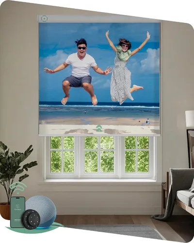 Vista 17 de Yoolax Persianas enrollables motorizadas con control remoto, persianas inteligentes impresas con imagen personalizada que funcionan con Alexa