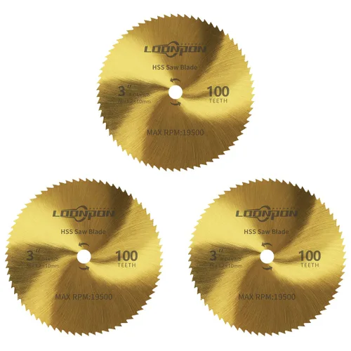 Vista 10 de Hoja de sierra circular HSS de 2 pulgadas 100T con eje de 3/8 pulgadas para madera de plástico PVC suave metal corte 3 unids