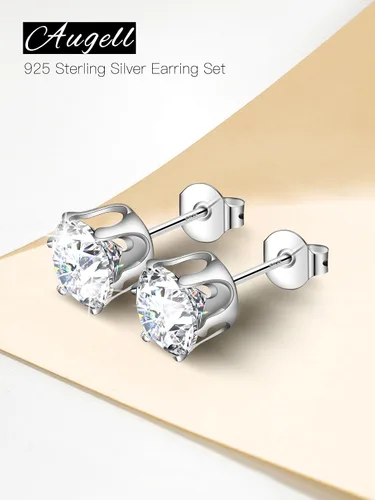Vista 3 de Juego de 5 pares de aretes de plata de ley 925, hipoalergénicos, de oro de 18 quilates, circonita cúbica para mujeres y hombres, regalo brillante