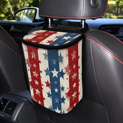 Vista 32 de Talayituse Cubo de basura portátil con estampado de camuflaje de bandera estadounidense, accesorios interiores de vehículos multifuncionales