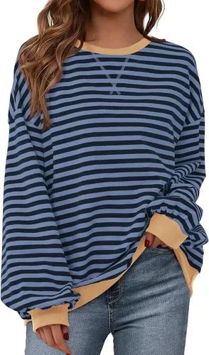 Vista 18 de BTFBM Sudadera de gran tamaño para mujer 2026 otoño Azul Beige Blanco