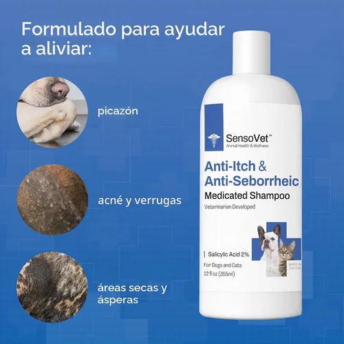 Vista 3 de Champú medicado antiseborreico para perros y gatos, 12 onzas