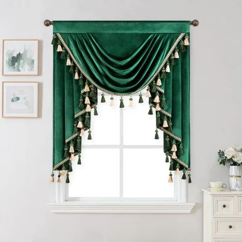 Vista 46 de VOGOL Cenefa de cortinas de terciopelo grueso para dormitorio, cenefas de cascada de lujo con aislamiento térmico dorado para sala de estar formal