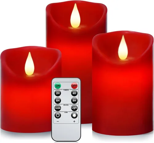 Vista 10 de Velas sin llama impermeables con control remoto 2PACK (D3''*H5.5'') Vela de pilar LED parpadeante que funciona con pilas, de plástico con Paquete