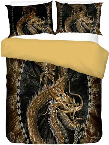 Vista 2 de Juego de ropa de cama 3D con estampado de dragón chino, ropa de cama con funda de almohada, textiles para el hogar para niños, funda de edredón