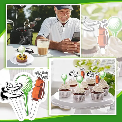 Vista 6 de Blulu 48 piezas de decoración para cupcakes de golf, bolsa de zapatos de pelota de golf, palillos temáticos para cupcakes, decoraciones de fiesta