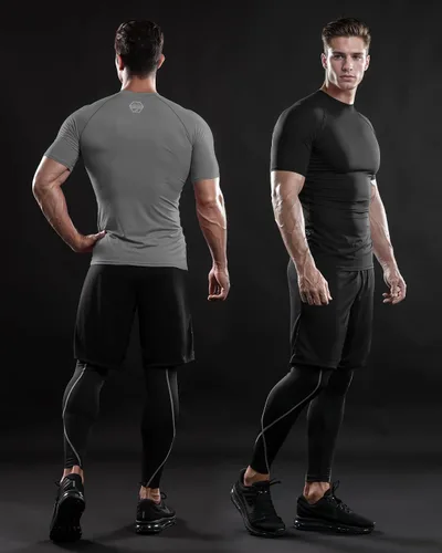 Vista 2 de DRSKIN Paquete de 3, 2 o 1 camisa de compresión para hombre, manga corta, camiseta deportiva de capa base, atlética, correr, entrenamiento activo