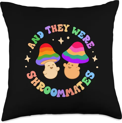 Vista 5 de Shroommates! Cute Groovy Gay Rainbow Mushroom Fans And They Were Shroom Mates Roommates Funny Pride Queer Joke - Almohada de 16 x 16 pulgadas