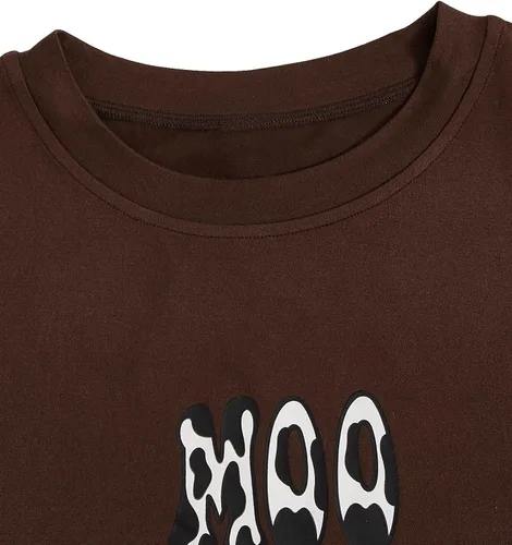 Vista 3 de WDIRARA Conjunto de pijama de manga corta con estampado de vaca y pantalones cortos para mujer