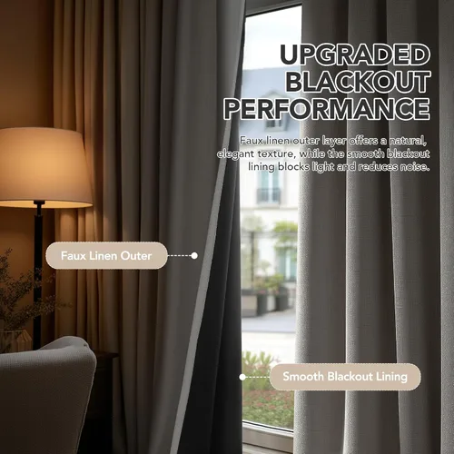 Vista 189 de Deconovo Cortinas opacas 100% con forro negro, cortinas con ojales aisladas térmicamente que reducen el ruido, doble capa para oscurecer
