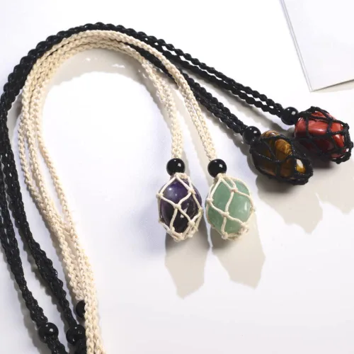 Vista 6 de VNVETYTO 12 piezas de cristal para collar con jaula de cristal, cordón de repuesto para collar tejido a mano con longitud ajustable