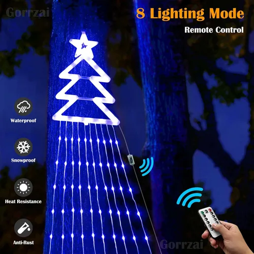 Vista 2 de Guirnalda de luces de estrella para decoración de Navidad al aire libre, 420 LED, impermeable, con decoración para árbol de Navidad, 8 modos