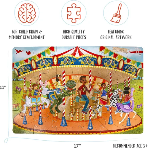 Vista 3 de Upbounders - Joyful Carousel - Rompecabezas para principiantes de 24 piezas para niños pequeños de 3 a 5 años, rompecabezas preescolar con niños