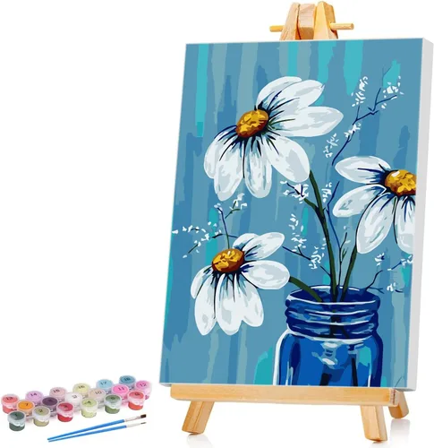 Vista 11 de Ginkko Kit de pintura por números para adultos, principiantes y niños de 8 a 12 años con marco de madera, fácil acrílico sobre lienzo de 8 x 12