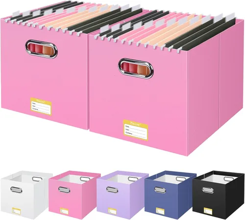 Vista 54 de BALEINE Caja organizadora de archivos, organizador de carpetas de archivos de cartón con asa para tamaño carta, caja de archivos plegable portátil