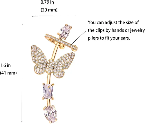 Vista 3 de Aretes de plata de ley 925 para mujer, aretes de mariposa para cartílago de oreja, aretes trepadores de oreja dorados, morados, circonita cúbica