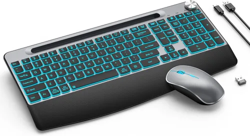 Vista 8 de JOYACCESS Combo de teclado y ratón inalámbricos, teclado inalámbrico de tamaño completo de 2.4 GHz con cómodo reposamuñecas, rueda de volumen
