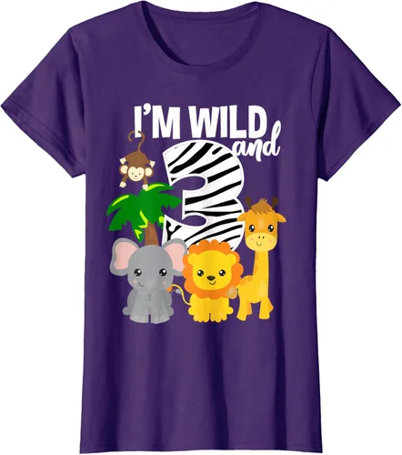 Vista 12 de Camiseta de cumpleaños con temática de zoológico de I'm Wild and 3, Negro, S
