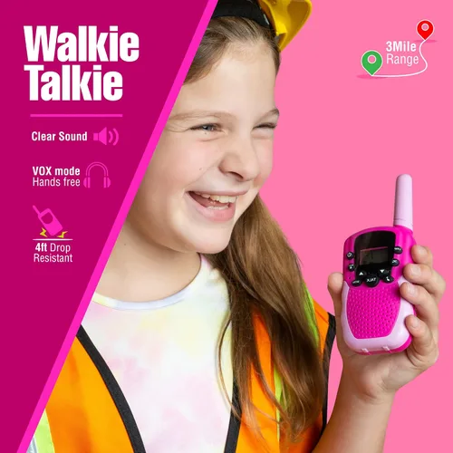 Vista 6 de Walkie Talkies de 22 canales para niños, alcance de 3 millas Paquete de 2 para niños y niñas
