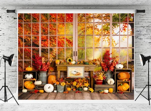 Vista 27 de Kate Fondo de fotografía para el día de Acción de Gracias, otoño, calabaza, decoración del hogar, fondo para niños, fiesta, estudio (7 x 5 pies)