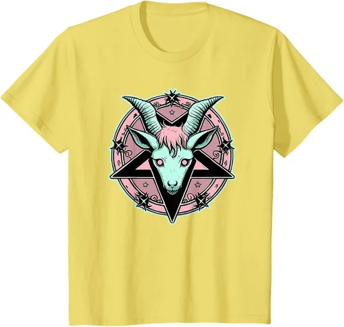 Vista 78 de Camiseta Kawaii Paste Creepy Goat Pentacle, Negro