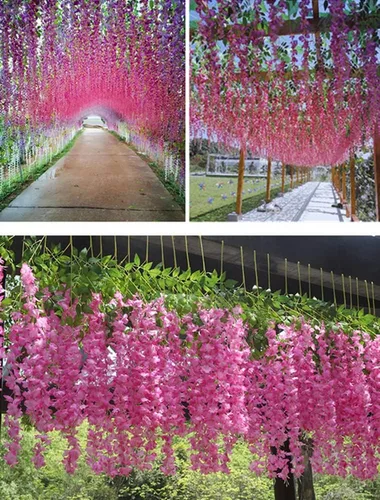 Vista 4 de NatureMan Paquete de 12 guirnaldas de flores artificiales de glicina, flores falsas de seda de 3.6 pies para colgar en interiores y exteriores