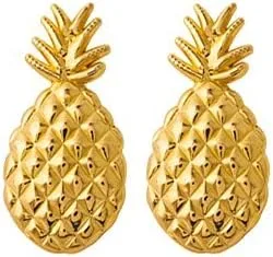 Vista 2 de Aretes de oro amarillo macizo de 14 quilates con forma de piña/texturizados, 0.630 in x 0.276 in, Metal
