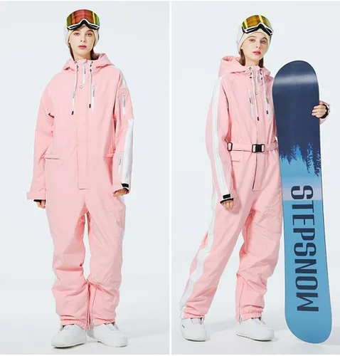 Vista 3 de ALSOGO Traje de esquí de una pieza para mujer, impermeable, aislado, con cinturón desmontable para deportes de nieve