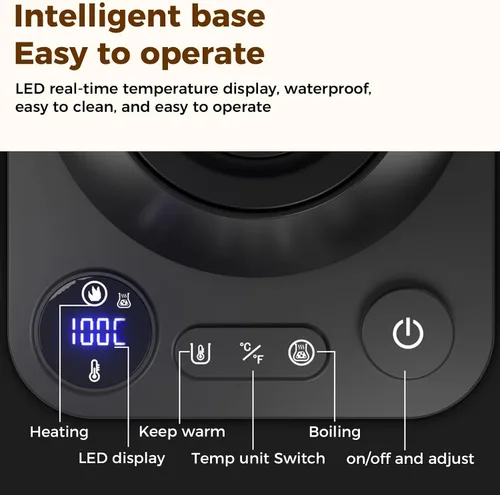 Vista 3 de Hervidor eléctrico de cuello de cisne con olla de vertido con LED y control preciso de temperatura de 1 °F, mantiene el calor, hervidor de agua