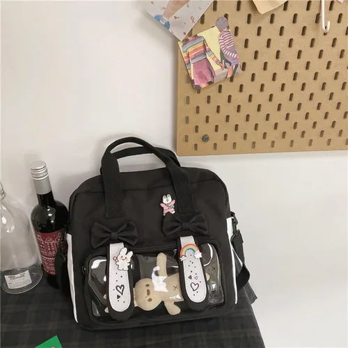 Vista 6 de Extolove Linda bolsa de mensajero, mochila kawaii, bolsa cruzada japonesa bolsa estética bolsa Ita bolsa con accesorios Kawaii