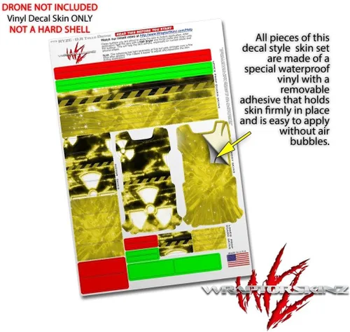 Vista 4 de Skin Decal Wrap Pack 2 para DJI Ryze Tello Drone Radioactivo amarillo Drone no incluido