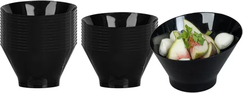 Vista 17 de Restaurantware - Cuencos para servir de 5 onzas, 100 cuencos desechables para aperitivos, diseño inclinado, redondo, cuenco de plástico negro