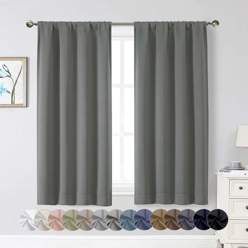 Vista 13 de Cortinas opacas para dormitorio, sala de estar, juego de 2 paneles de 54 pulgadas de largo, cortinas de oscurecimiento de habitación con aislamiento