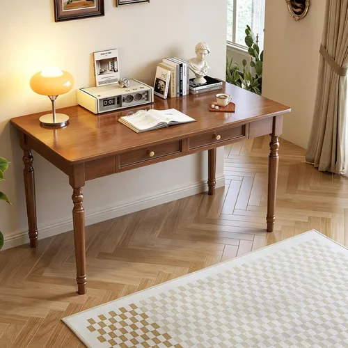 Vista 11 de Escritorio de madera maciza con cajones, pequeño escritorio con cajones para computadora, escritorio de PC para trabajo, estudio o juegos, fácil