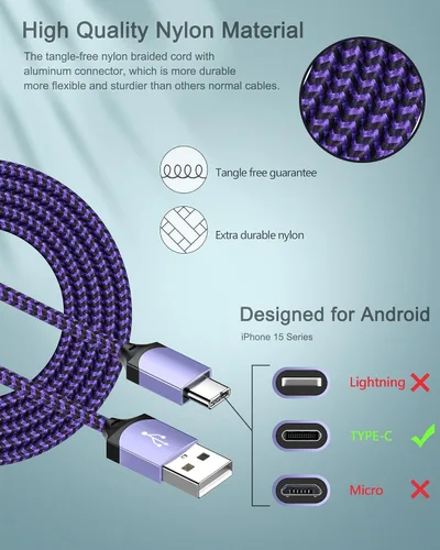 Vista 50 de AILKIN - Cargadores para iPhone con certificación MFI, cable Lightning trenzado de 6 pies de largo USB Wall Charger, Fast Charging Power Cord Plug