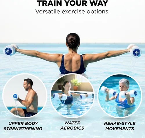 Vista 6 de THERABAND Pesas de agua, mancuernas acuáticas para fitness en la piscina, 2 pesas de espuma con agarre acolchado para aeróbicos acuáticos, terapia