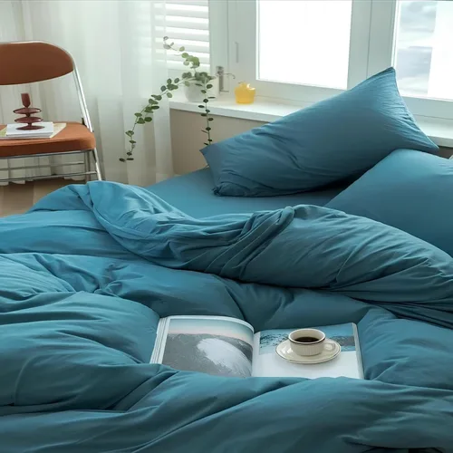 Vista 2 de INDACORIFY Juego de funda de edredón de algodón lavado azul turquesa, juego de ropa de cama bohemio, tamaño individual, matrimonial, queen, king