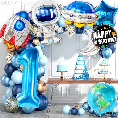 Vista 4 de KatchOn, Juego de globos espaciales grandes para primer cumpleaños, 40 pulgadas, paquete de 8, globos de primer viaje alrededor del sol, globo